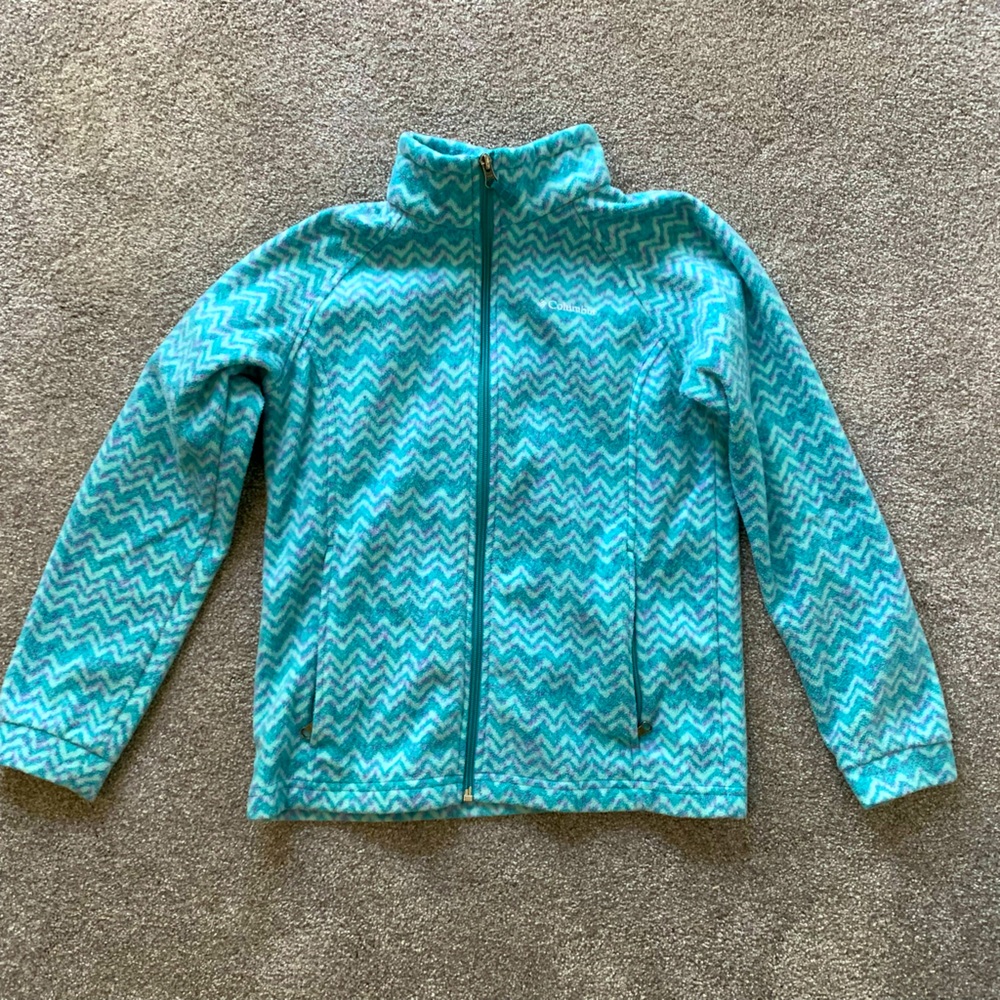 Columbia Kids Girls Fleece Zip-up Jacket Turquoise Size Large 14-16 GUC